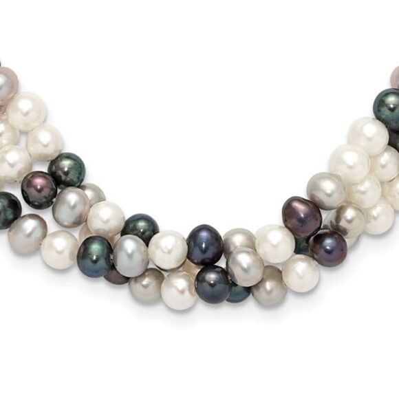 Sterling Silver RH-plated Multicolor FWC Pearl 14in with 2in ext Choker - Picture 2 of 4